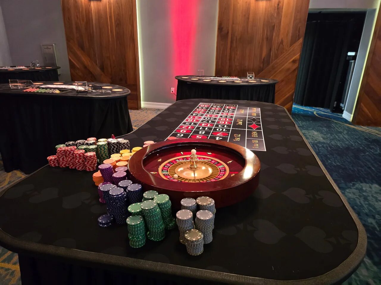 Roulette wheel glowing at a Honolulu holiday casino party